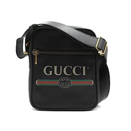 Gucci-Leather Logo Zip Crossbody Bag 523591-Black