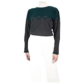 Chanel-Grauer zweifarbiger Pullover mit Rundhalsausschnitt – Größe UK 12-Grau