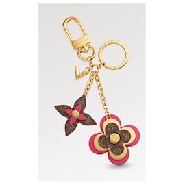 Louis Vuitton-Décoration de sac et porte-clés Louis Vuitton Blooming Flowers-Rose,Bijouterie dorée,Monogramme