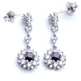 Autre Marque Long earrings with Diamonds White Navy blue