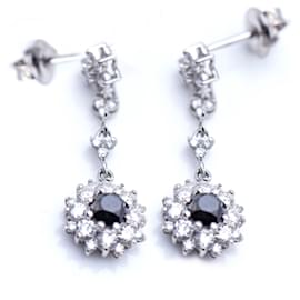 Autre Marque-Long earrings with Diamonds-White,Navy blue