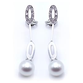 Autre Marque-Long earrings in white gold and pearls-White