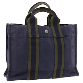 Hermès-HERMES cabas PM Tote Bag Canvas Navy Green Auth fm2845-Vert,Bleu Marine