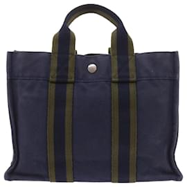 Hermès-HERMES Fourre Tout PM Tote Bag Canvas Navy Green Auth fm2845-Green,Navy blue