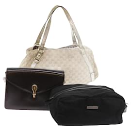Gucci-GUCCI GG Canvas Shoulder Bag Nylon Leather 3Set Beige Brown black Auth bs8794-Brown,Black,Beige