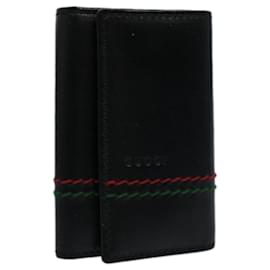 Gucci-Capa para chaves GUCCI em couro preto vermelho verde 138052 Auth am5177-Preto,Vermelho,Verde
