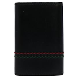 Gucci-GUCCI Key Case Leather Black Red Green 138052 Auth am5177-Black,Red,Green