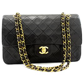 Chanel-Patta foderata Chanel Classic 10"Borsa a tracolla a catena in pelle di agnello nera-Nero