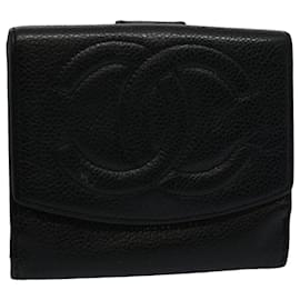 Chanel-Portafoglio CHANEL Pelle di caviale Nero CC Auth bs9537-Nero