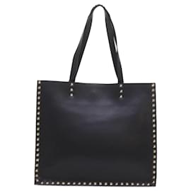 Valentino-VALENTINO Tote Bag Leather Black Auth bs8764-Black