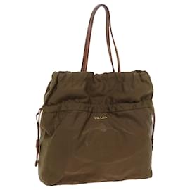 Prada-PRADA Shoulder Bag Nylon Leather Khaki Brown Auth bs9629-Brown,Khaki