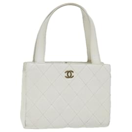 Chanel-CHANEL Wild Stitch Tote Bag Leather White CC Auth bs9577-White