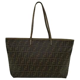 Fendi-FENDI Zucca Canvas New York Tote Bag PVC Leather Brown Silver Auth 58639-Brown,Silvery