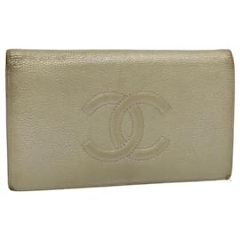 Chanel-Portafoglio CHANEL Pelle di caviale Argento CC Auth bs9534-Argento