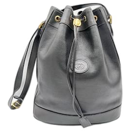 Gucci-Gucci Leather Drawstring Bucket Bag-Black
