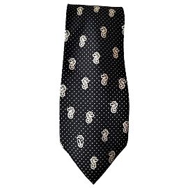 Valentino Silk Tie Black and White Seahorse Pattern Black White