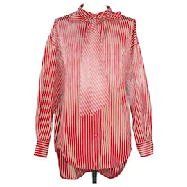 Balenciaga-rosso/Camicia con dettagli tascabili a righe bianche-Rosso
