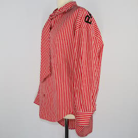 Balenciaga-rosso/Camicia con dettagli tascabili a righe bianche-Rosso