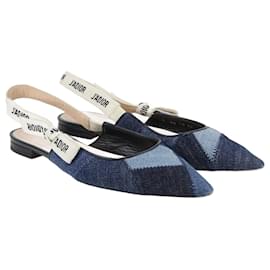 Dior-Blue J'adior Ribbon Pointed Toe Slingback Flats-Blue
