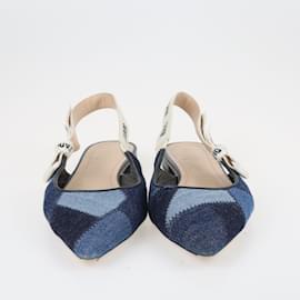 Dior-Blue J'adior Ribbon Pointed Toe Slingback Flats-Blue