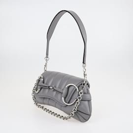Gucci-Bolsa de ombro com corrente pequena Horsebit cinza-Cinza