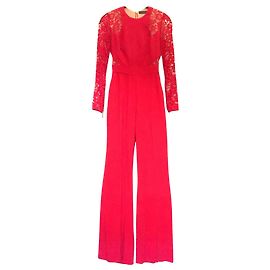 Macacão Elie Saab em vermelho com mangas de renda Alenon Vermelho