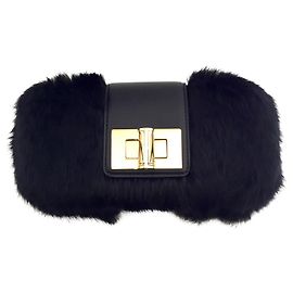 Clutch de pele preta Elie Saab com interior em couro Preto