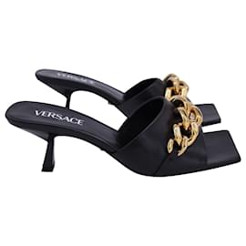 Versace-Versace Mules Medusa à maillons de chaîne en cuir noir-Noir