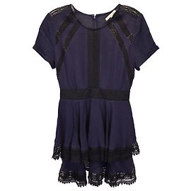 Maje Raglia Gestuftes Kleid mit Spitzeneinsatz aus marineblauer Viskose Blau Marineblau