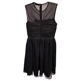 Sandro-Sandro Paris Mini-robe froncée en soie noire-Noir