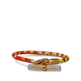 Hermès Hermes Hermes Grenadine Seide vergoldet Armreif Armband Canvas Armband in ausgezeichnetem Zustand Orange