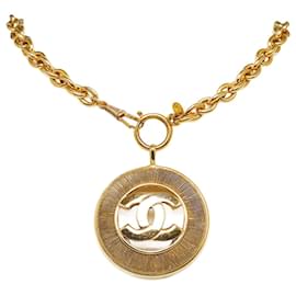Chanel-Collar con colgante de medallón CC-Dorado