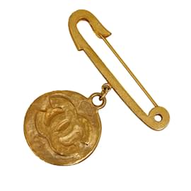 Chanel-Broche de alfinete de segurança CC Coin-Dourado