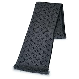 Louis Vuitton-Louis Vuitton Gray Logomania Wool Scarf-Grey