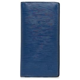Louis Vuitton-Carteira Louis Vuitton Azul Epi Couro Brazza-Azul
