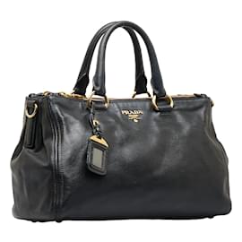Prada-Vitello Lux Double Zip Handbag BN2324-Black