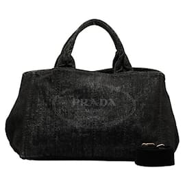 Prada-Canapa Logo Denim Handbag-Black