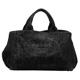 Prada-Prada Canapa Logo Denim Handbag Denim Handbag in Good condition-Black