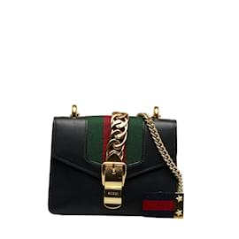 Gucci-Mini Sylvie Leather Shoulder Bag 431666-Black