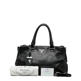 Prada-Prada Bolso con cremallera forrado en cuero Bolso de cuero BN2866 en buen estado-Negro