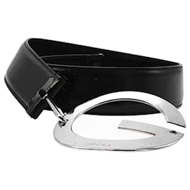 Gucci-Black and silver G buckle leather belt-Other