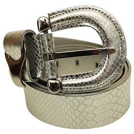 Dolce & Gabbana Damen-Taillengürtel aus silberfarbenem Leder mit Schlangenprägung, Größe 90 / 36 Silber