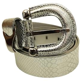 Dolce & Gabbana-Dolce & Gabbana Snake Embossed Silver Leather Women's Waist BELT Size 90 / 36-Silvery