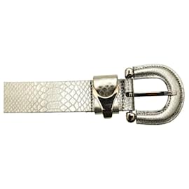 Dolce & Gabbana-Dolce & Gabbana Snake Embossed Silver Leather Women's Waist BELT Size 90 / 36-Silvery