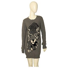 Stella Mc Cartney Stella McCartney graues Kaschmir-Pulloverkleid mit Leopardenmuster, im Einzelhandel für $ erhältlich1,145 Grau