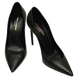 Saint Laurent-Saint Laurent YSL ZOE Black Calf Skin Leather Heels Stiletto Pumps 39-Black