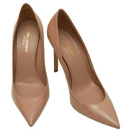 Saint Laurent-Saint Laurent YSL ZOE Beige Nude Patent Leather Heels Stiletto Pumps 39-Beige