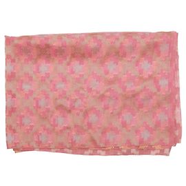 ETRO Sciarpa Scialle Foulard Lunga Extra Lunga in Seta Lino Rosa Rosa