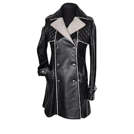 Chanel-12K$ Black Leather Trench Coat-Black