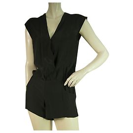 Autre Marque Haute Hippie Black 100% Silk Sleeveless Romper Playsuit Shorts size XS Black
